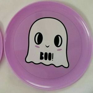 Halloween Plate Round 9" Purple White Ghost Cute Kids Holiday Plastic Dinner